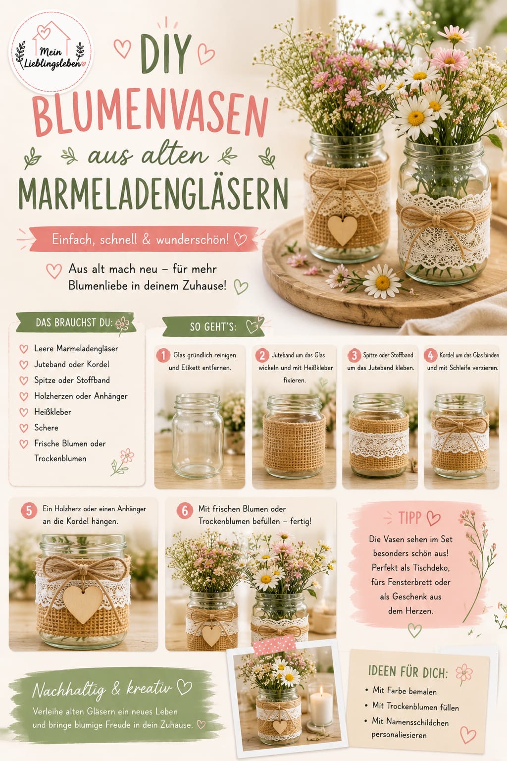 Blumenvasen aus alten Gläsern