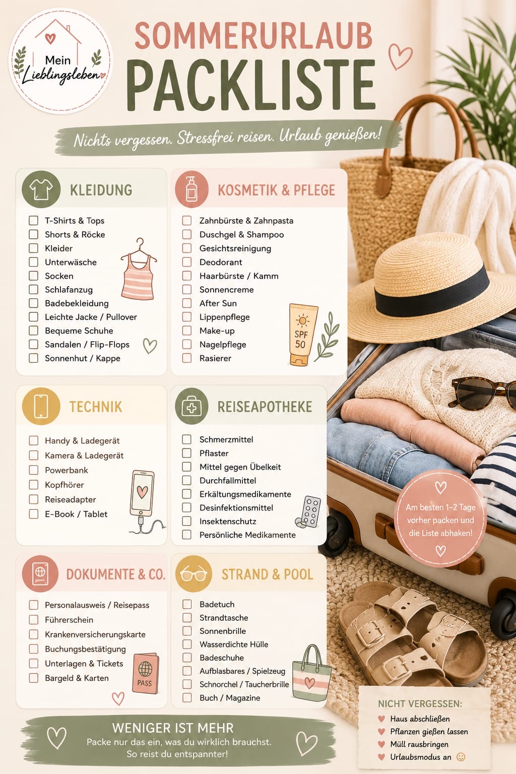 Sommerurlaub-Packliste