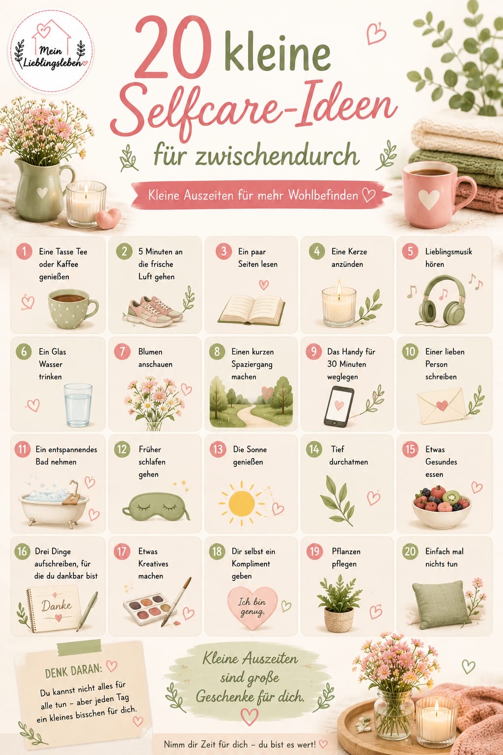 20 kleine Selfcare-Ideen