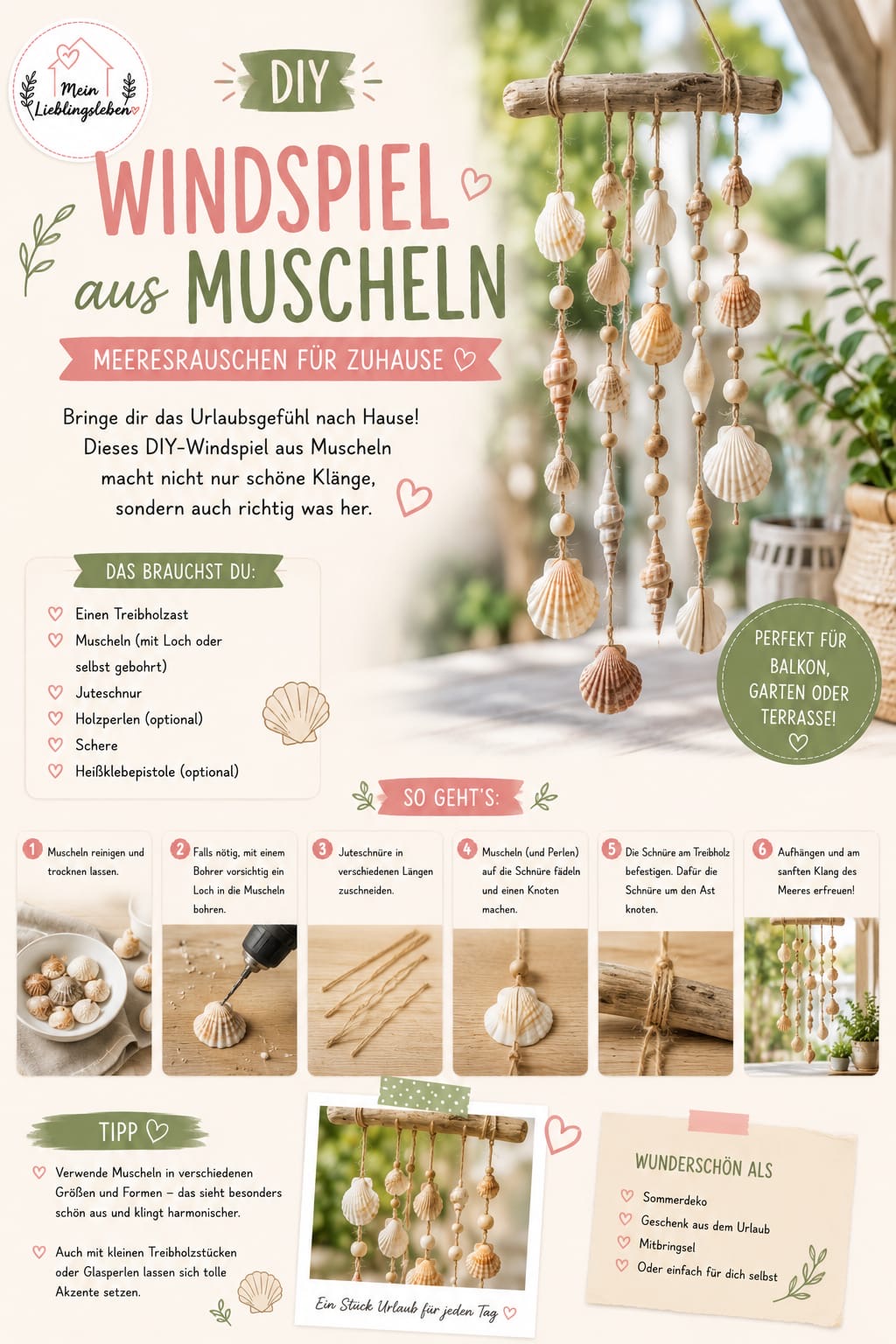 DIY Windspiel aus Muscheln